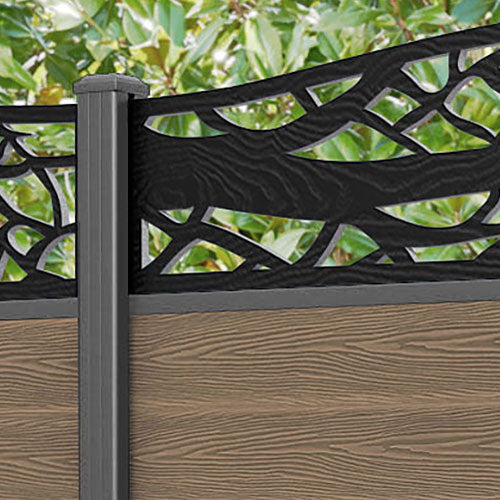 Classic Twilight Curved Top Fence Panel - Teak - with our aluminium posts