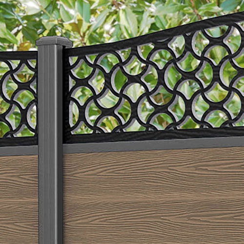 Classic Vida Curved Top Fence Panel - Teak - with our aluminium posts