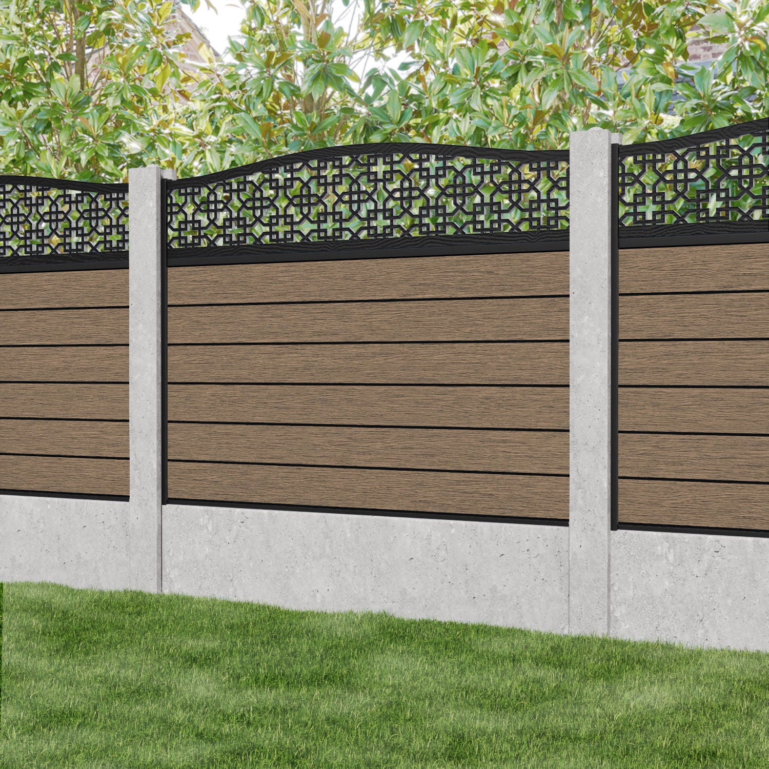 Fusion Zaria Curved Top Fence Panel - Teak - for existing concrete posts