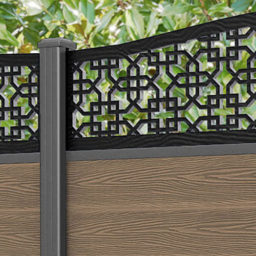 Classic Zaria Curved Top Fence Panel - Teak - with our aluminium posts