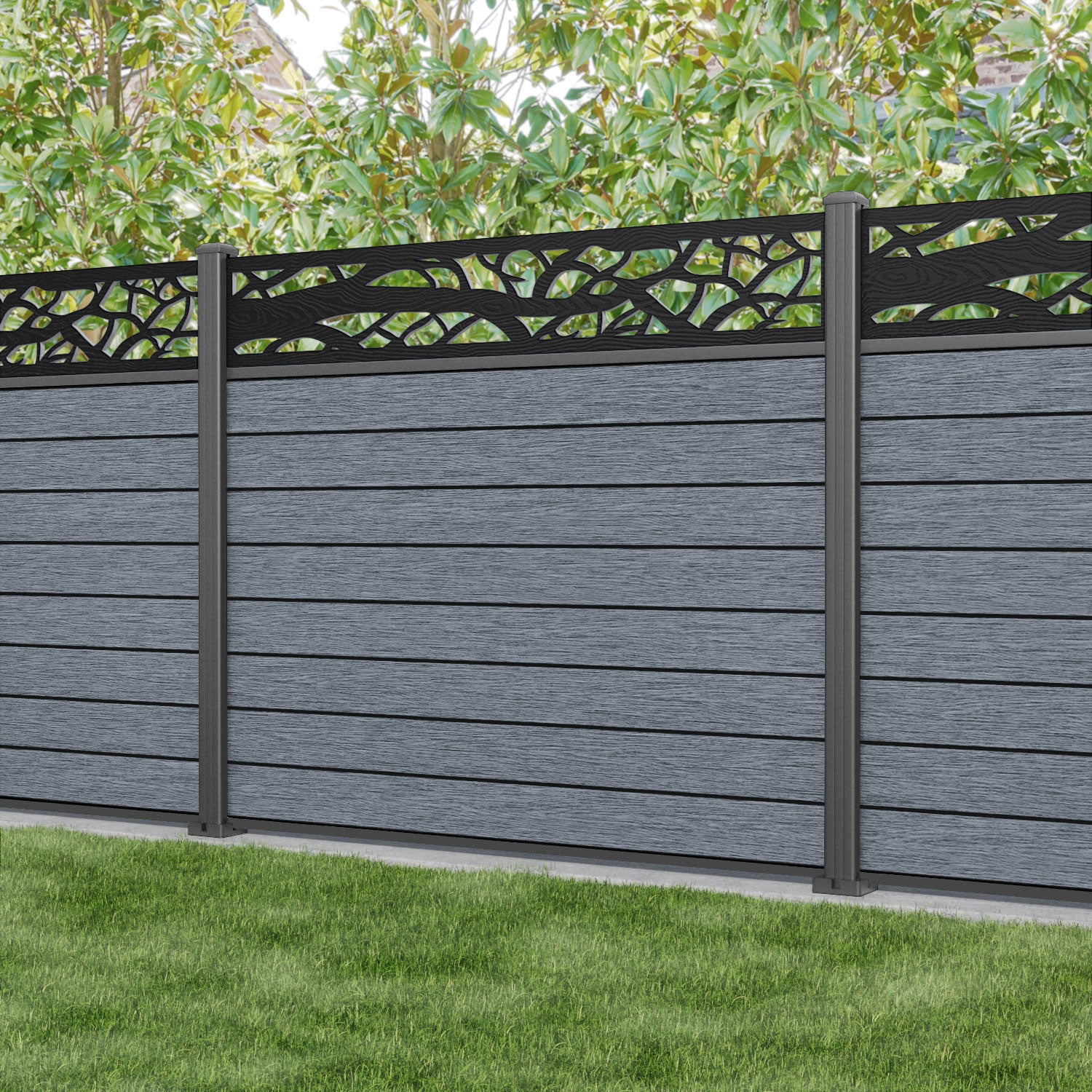 Fusion Twilight Fence Panel - Anthracite - with our aluminium posts