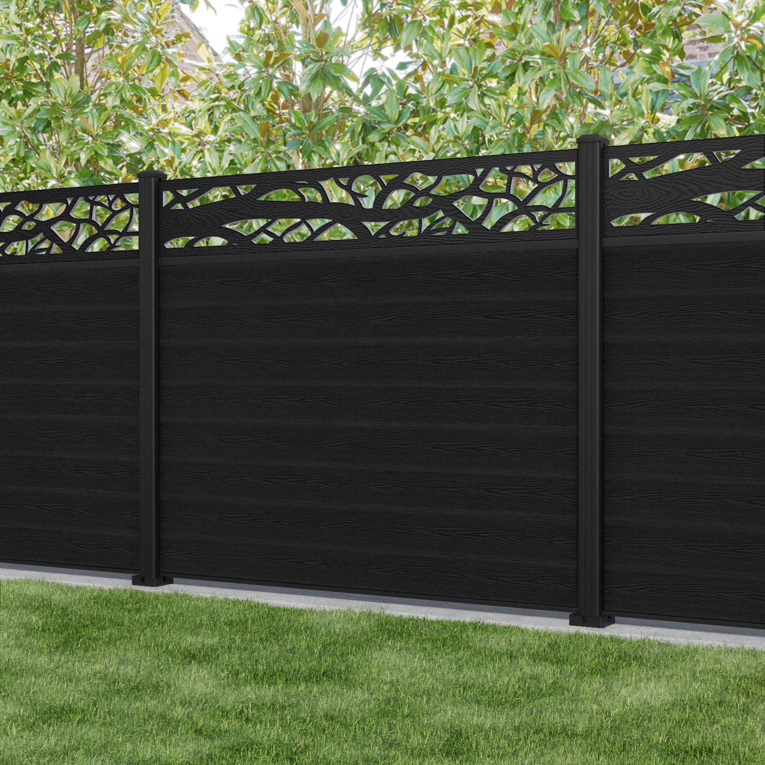 Classic Twilight Fence Panel - Black - with our aluminium posts