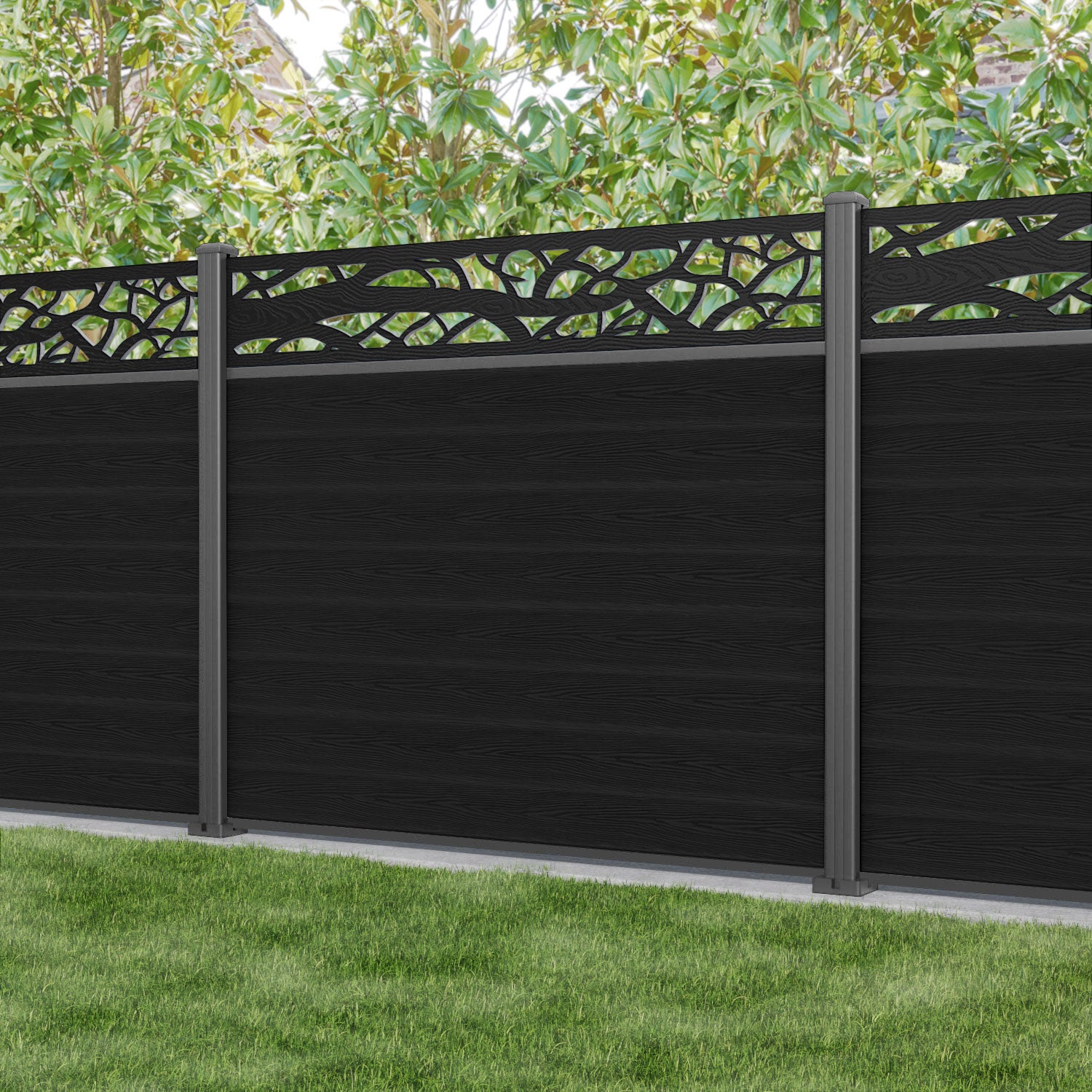 Classic Twilight Fence Panel - Black - with our aluminium posts