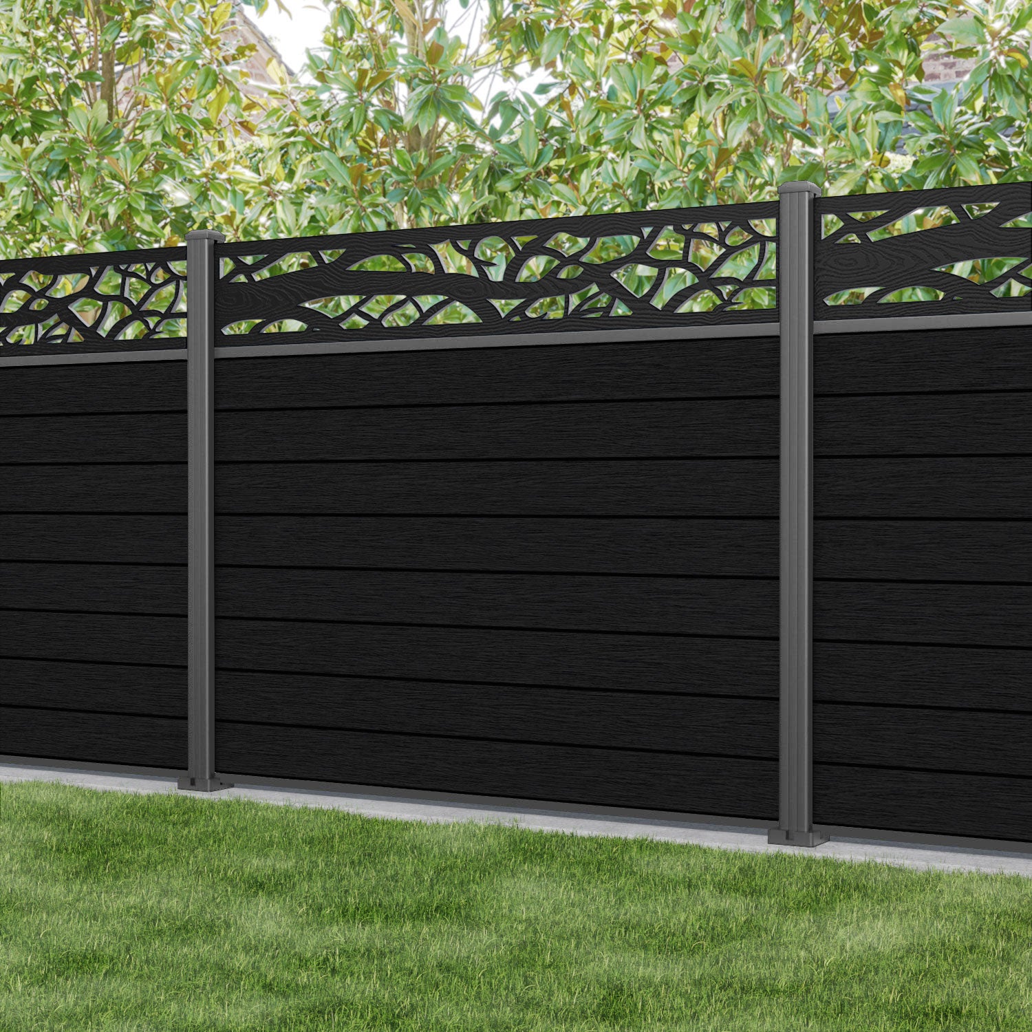 Fusion Twilight Fence Panel - Black - with our aluminium posts
