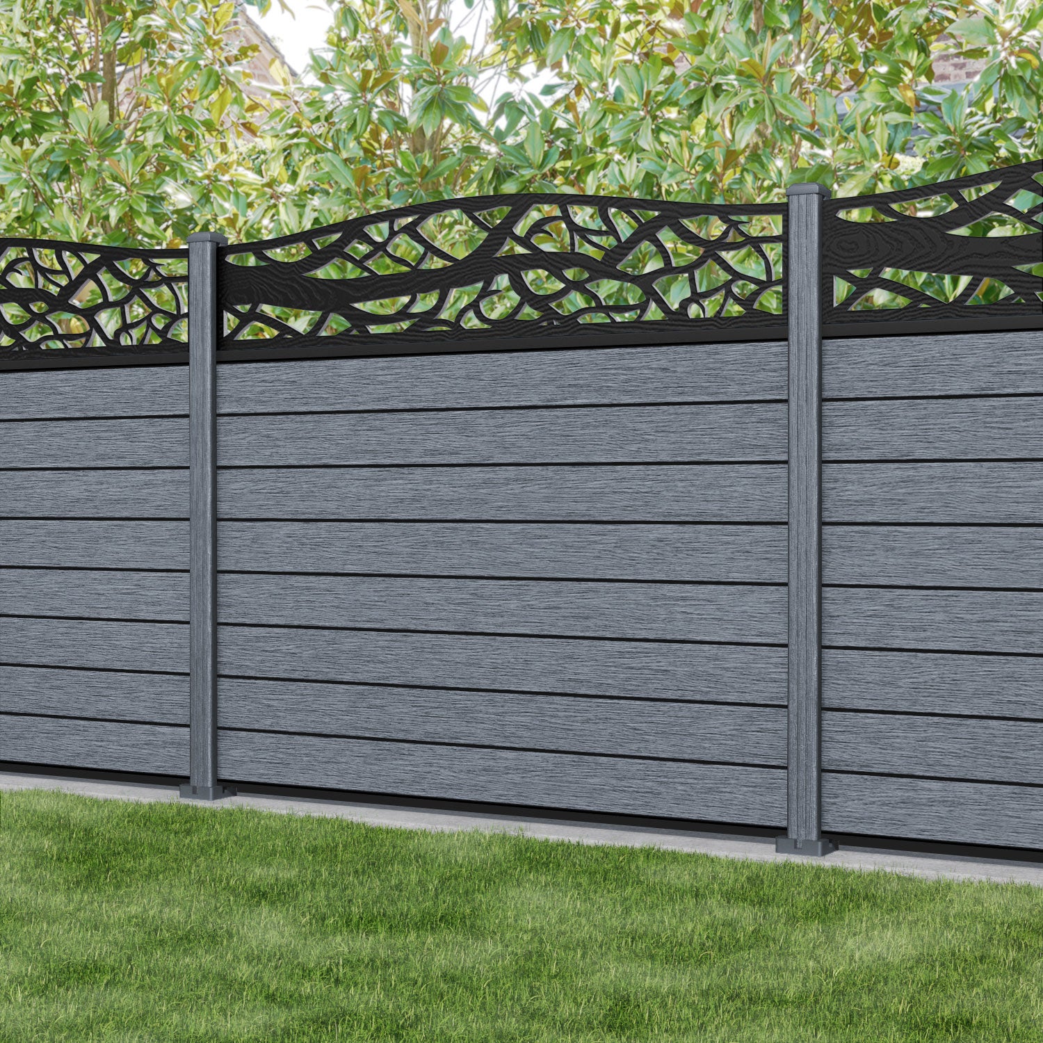 Fusion Twilight Curved Top Fence Panel - Anthracite - with our composite posts