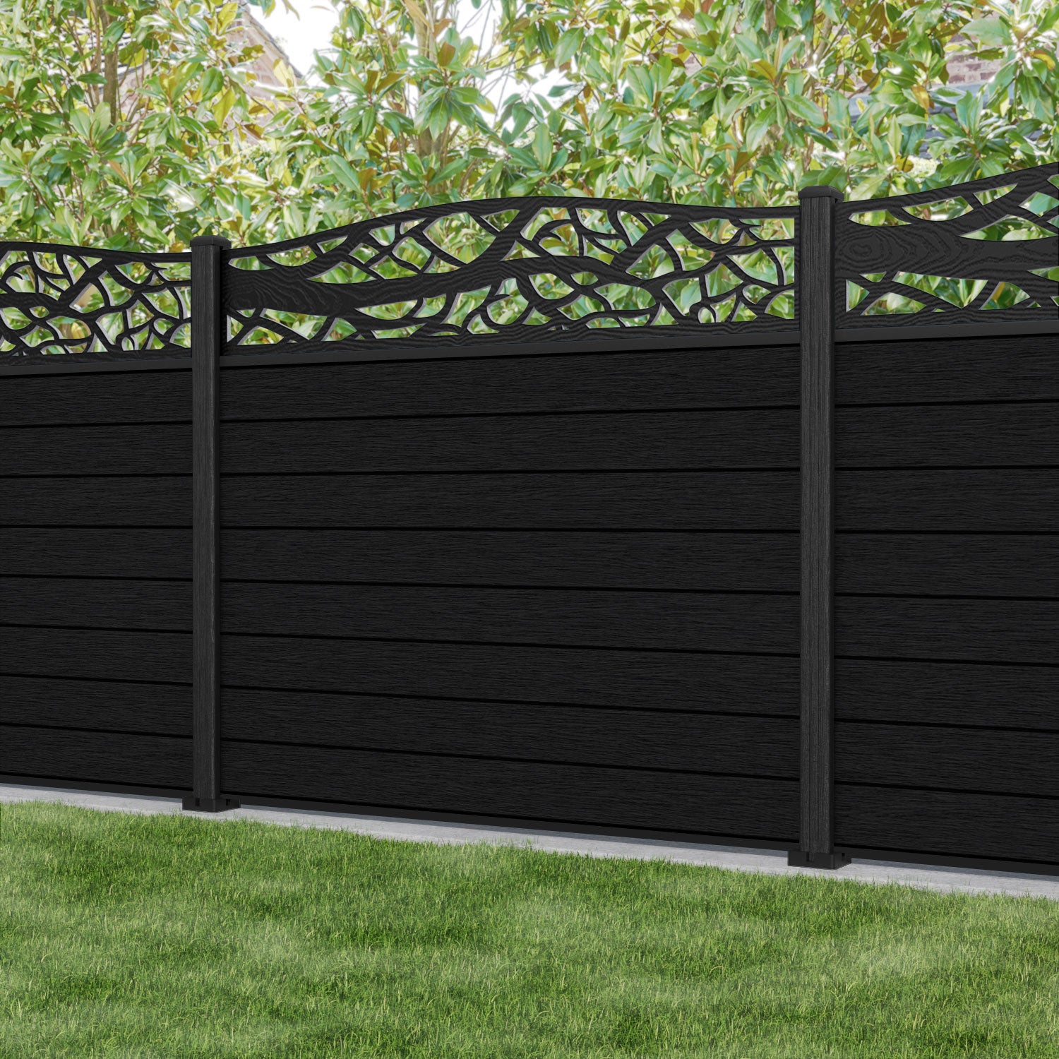 Fusion Twilight Curved Top Fence Panel - Black - with our composite posts