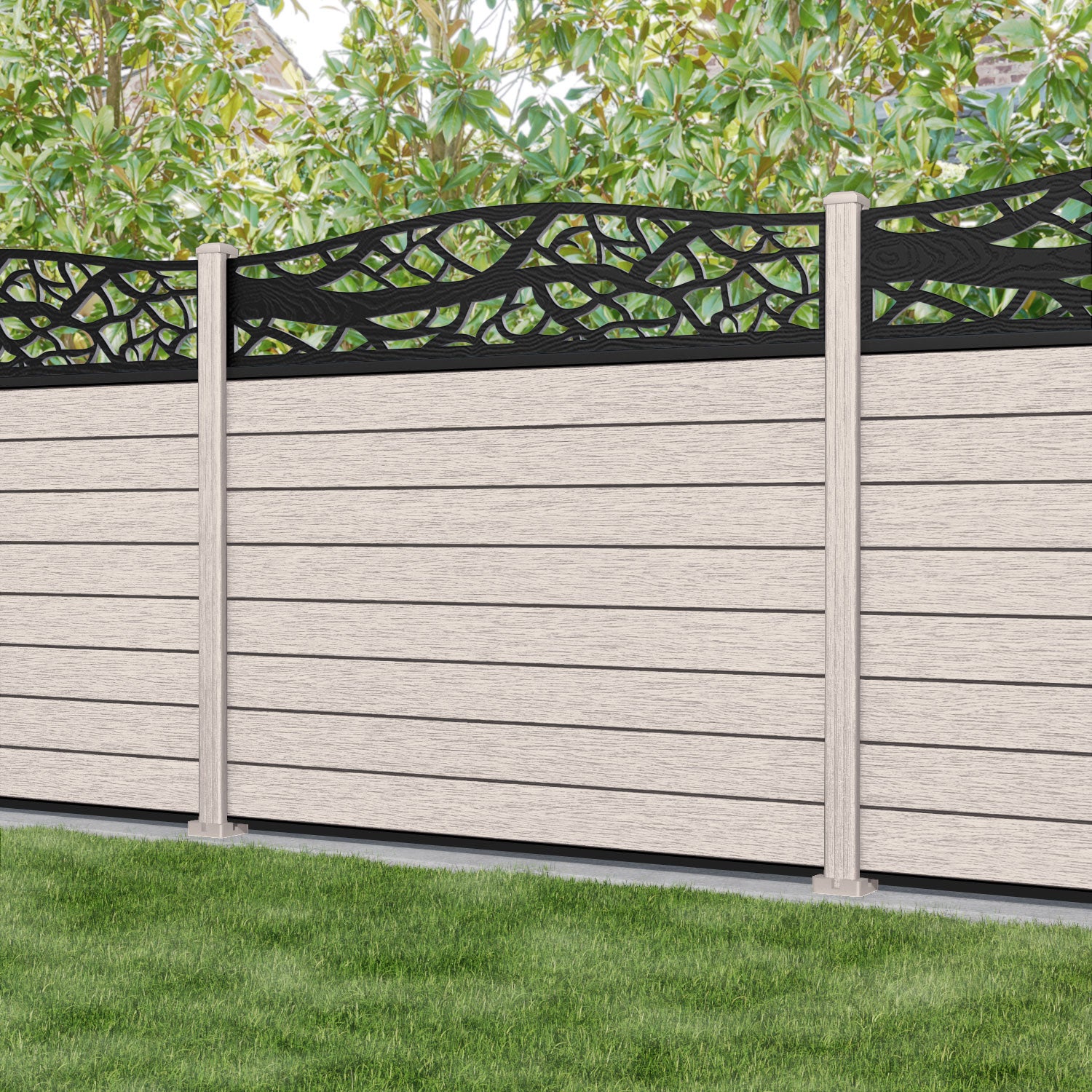 Fusion Twilight Curved Top Fence Panel - Mid Stone - with our composite posts