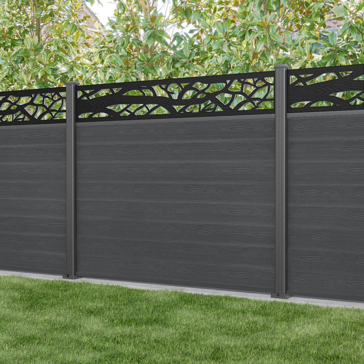 Classic Twilight Fence Panel - Dark Grey - with our aluminium posts
