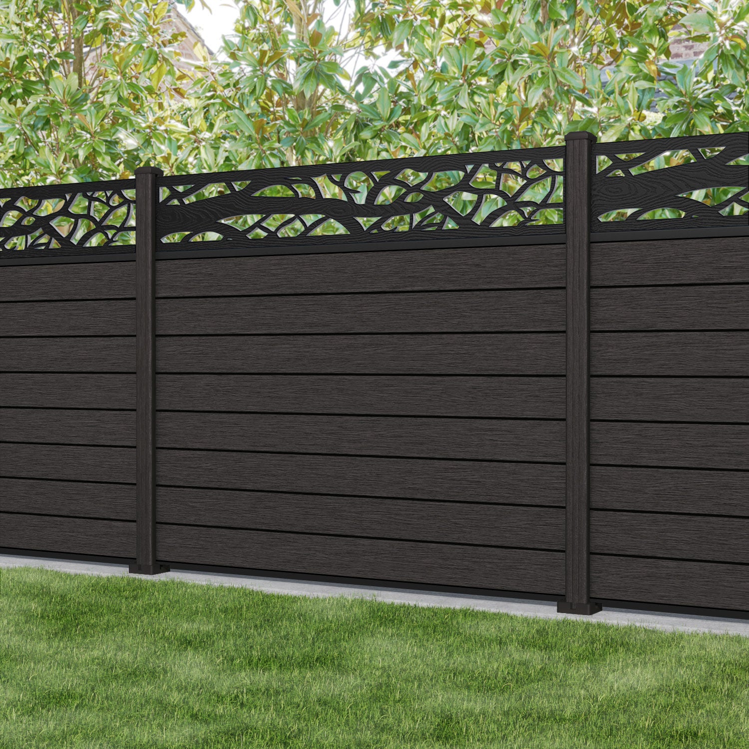 Fusion Twilight Fence Panel - Dark Oak - with our composite posts