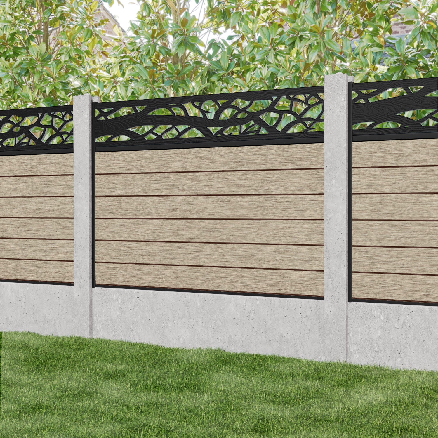 Fusion Twilight Fence Panel - Light Oak - for existing concrete posts