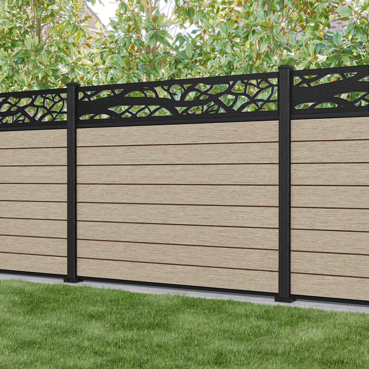 Fusion Twilight Fence Panel - Light Oak - with our composite posts