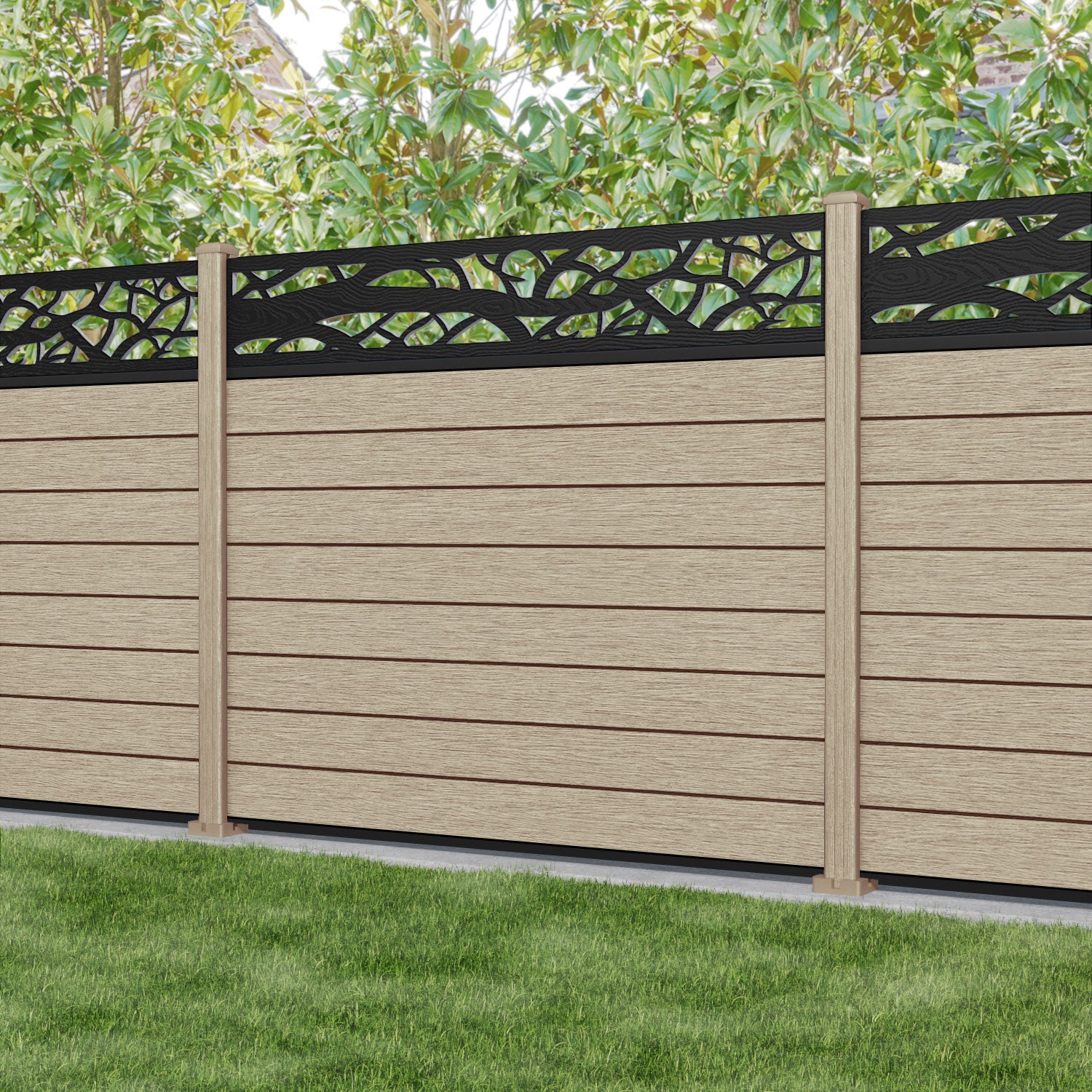 Fusion Twilight Fence Panel - Light Oak - with our composite posts