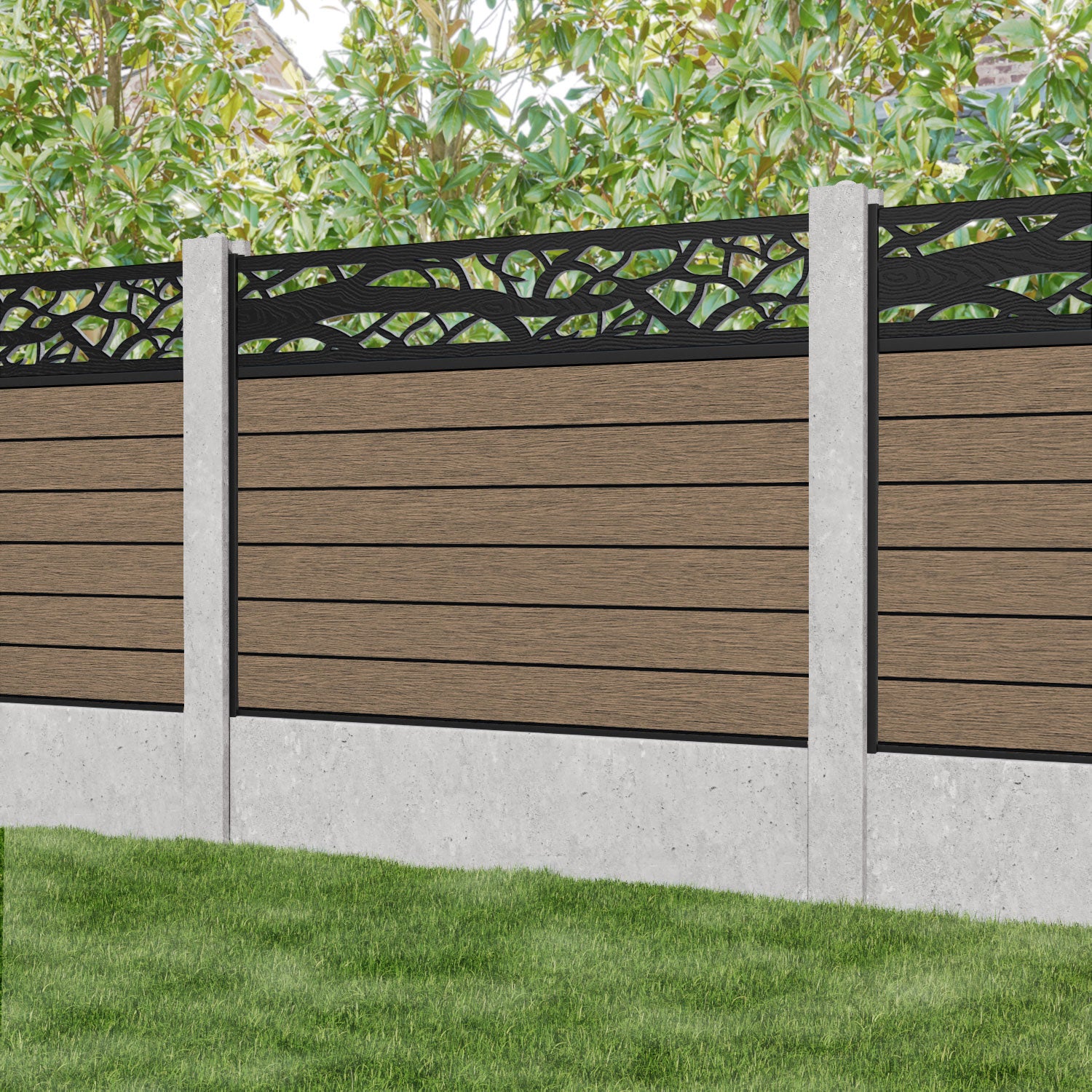Fusion Twilight Fence Panel - Teak - for existing concrete posts