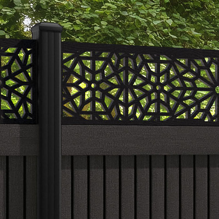Virtis Alnara Fence Panel - Dark Oak - with our aluminium posts