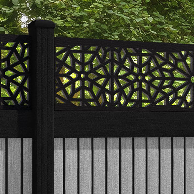 Virtis Alnara Fence Panel - Light Grey - with our aluminium posts