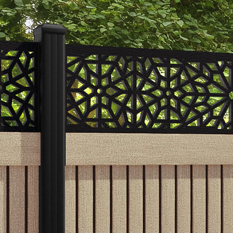 Virtis Alnara Fence Panel - Light Oak - with our aluminium posts