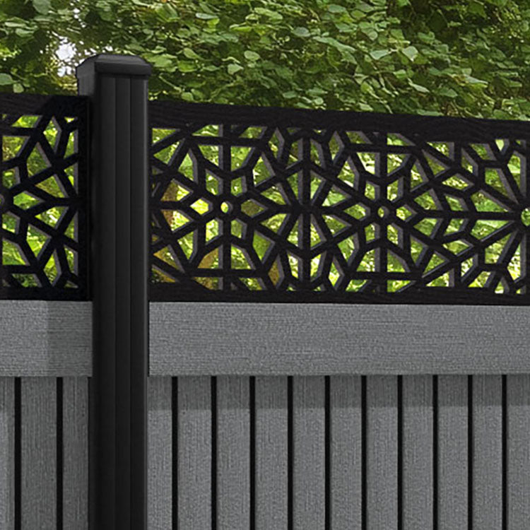 Virtis Alnara Fence Panel - Mid Grey - with our aluminium posts