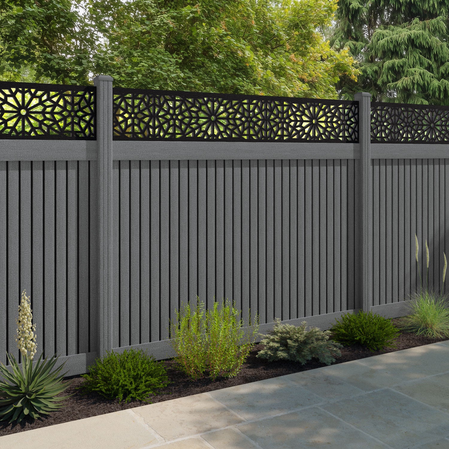 Virtis Alnara Fence Panel - Mid Grey - with our composite posts