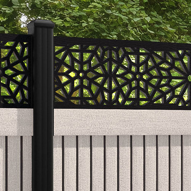 Virtis Alnara Fence Panel - Mid Stone - with our aluminium posts