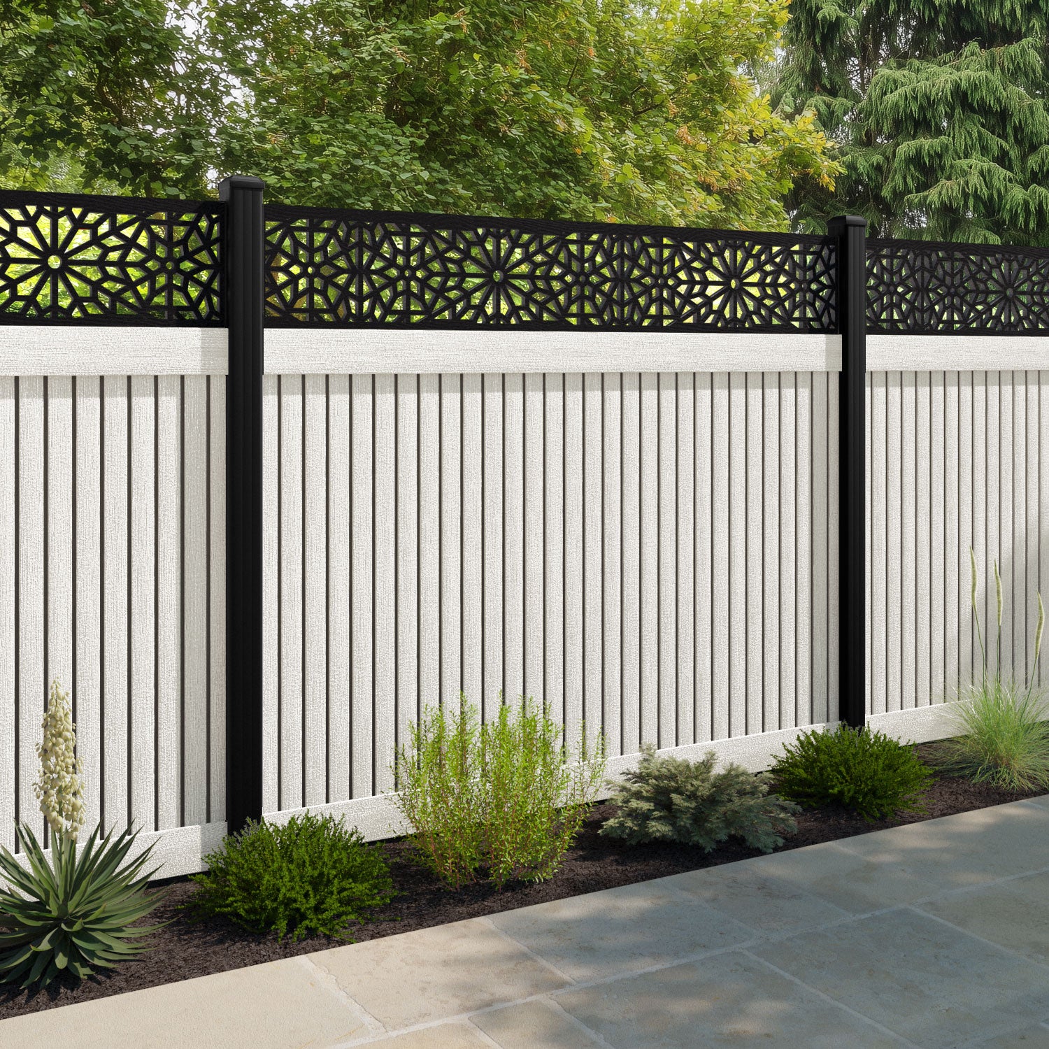 Virtis Alnara Fence Panel - Light Stone - with our composite posts