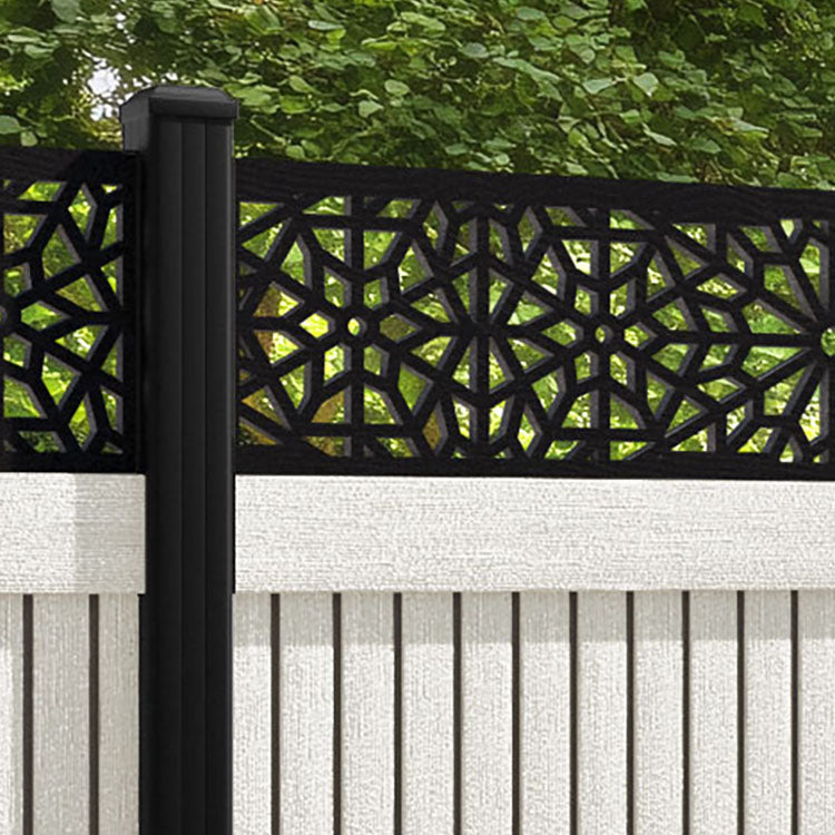Virtis Alnara Fence Panel - Light Stone - with our aluminium posts