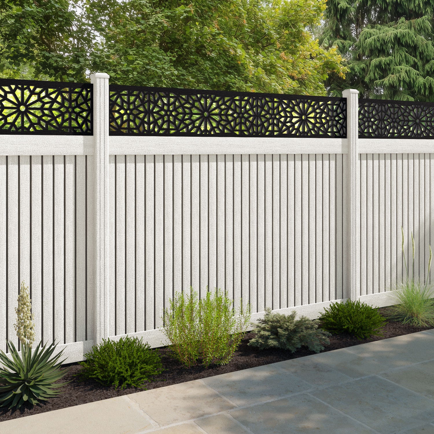 Virtis Alnara Fence Panel - Light Stone - with our composite posts