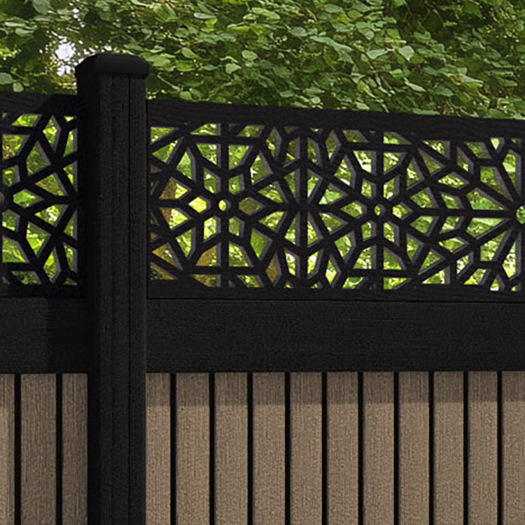 Virtis Alnara Fence Panel - Teak - with our aluminium posts