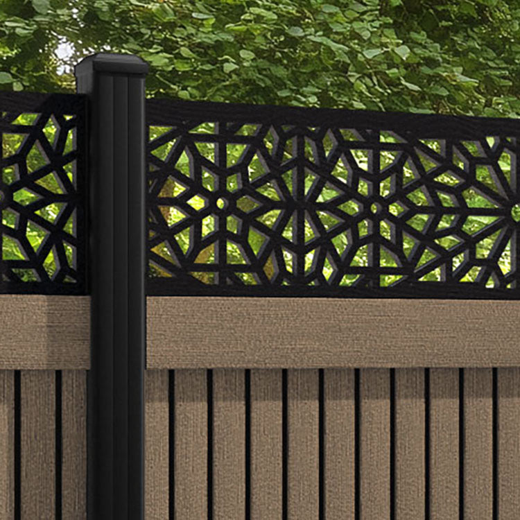 Virtis Alnara Fence Panel - Teak - with our aluminium posts