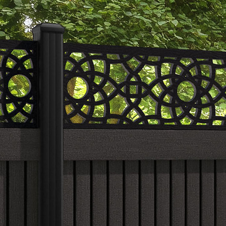 Virtis Ambar Fence Panel - Dark Oak - with our aluminium posts
