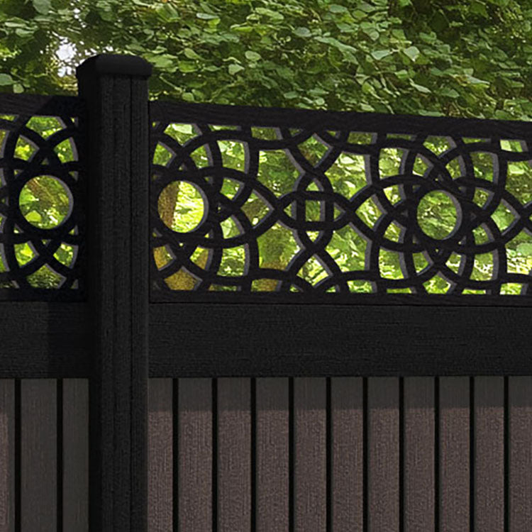 Virtis Ambar Fence Panel - Mid Brown - with our aluminium posts