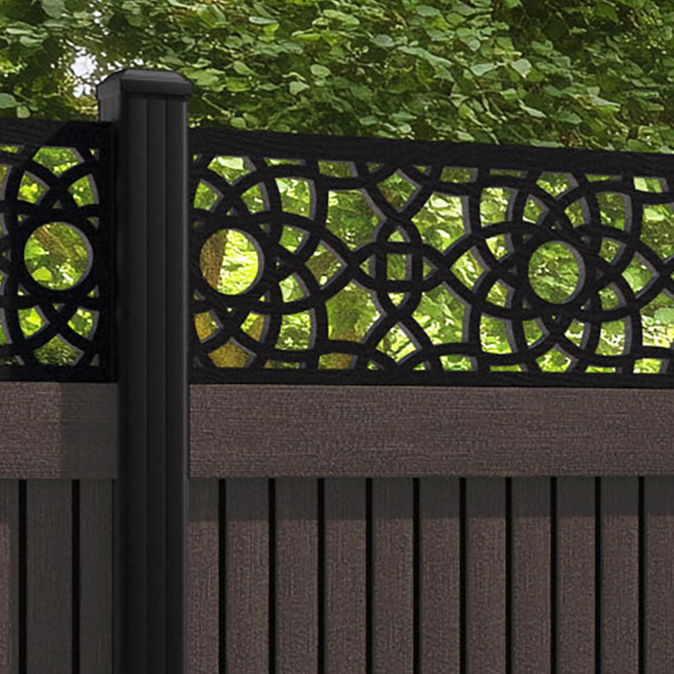 Virtis Ambar Fence Panel - Mid Brown - with our aluminium posts