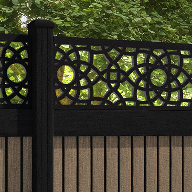 Virtis Ambar Fence Panel - Teak - with our aluminium posts