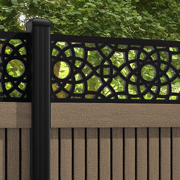 Virtis Ambar Fence Panel - Teak - with our aluminium posts