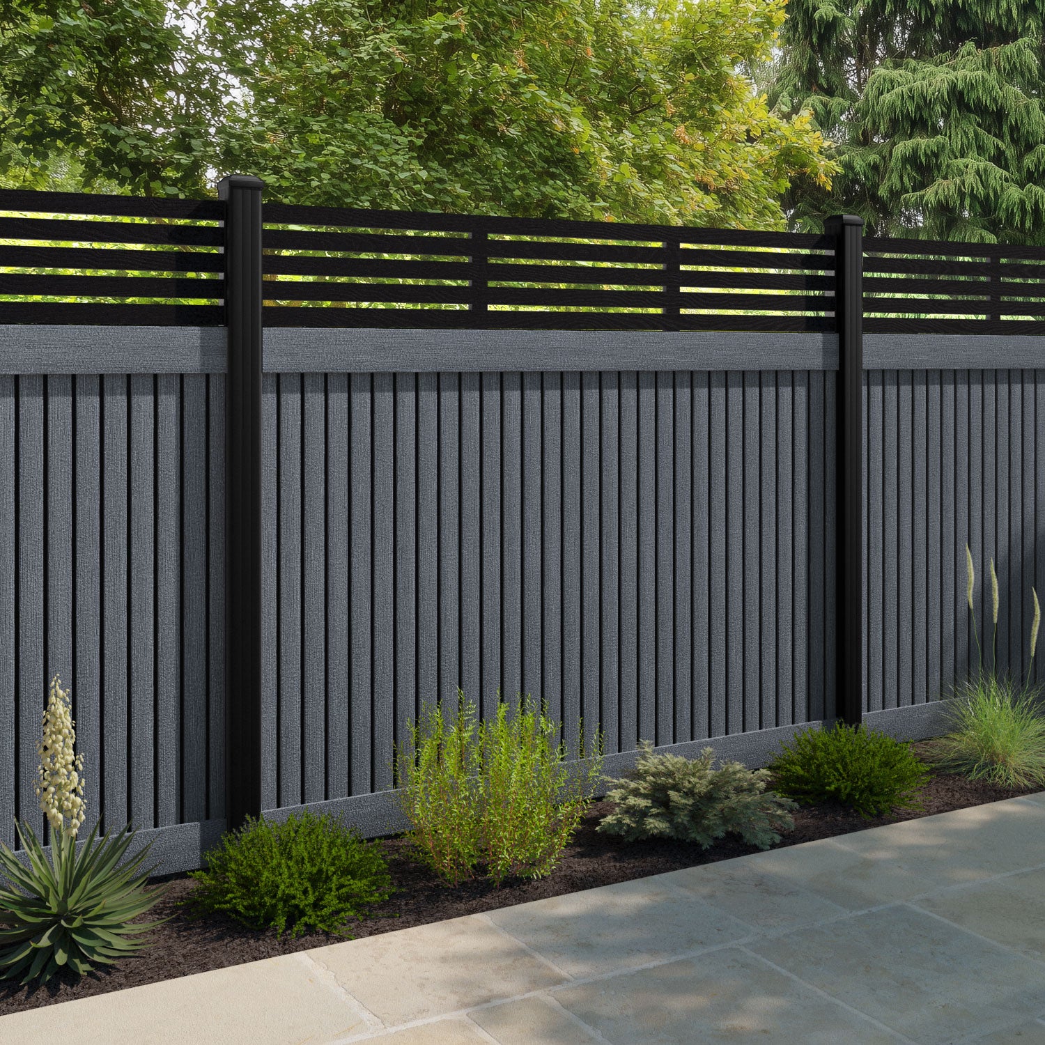 Virtis Aspen Fence Panel - Anthracite - with our composite posts
