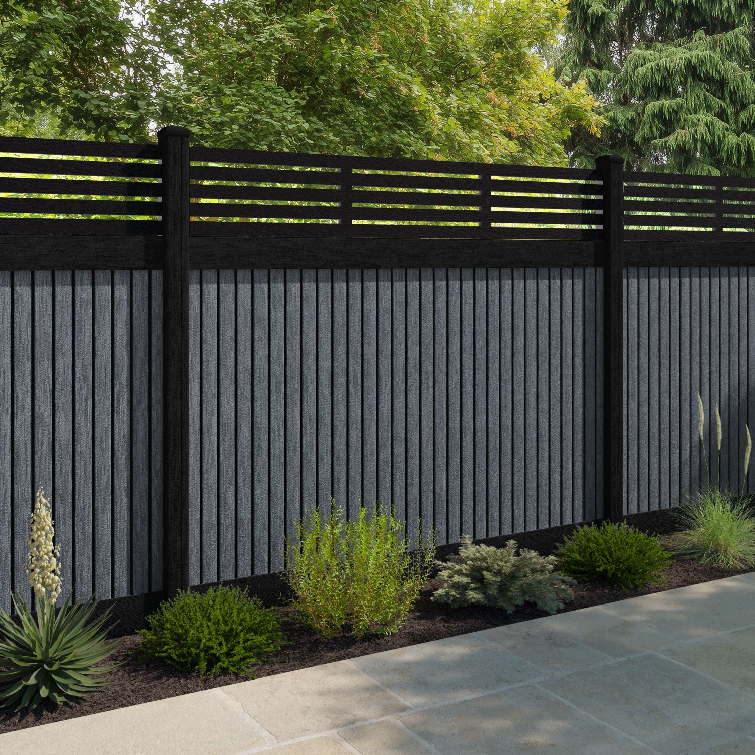 Virtis Aspen Fence Panel - Anthracite - with our aluminium posts
