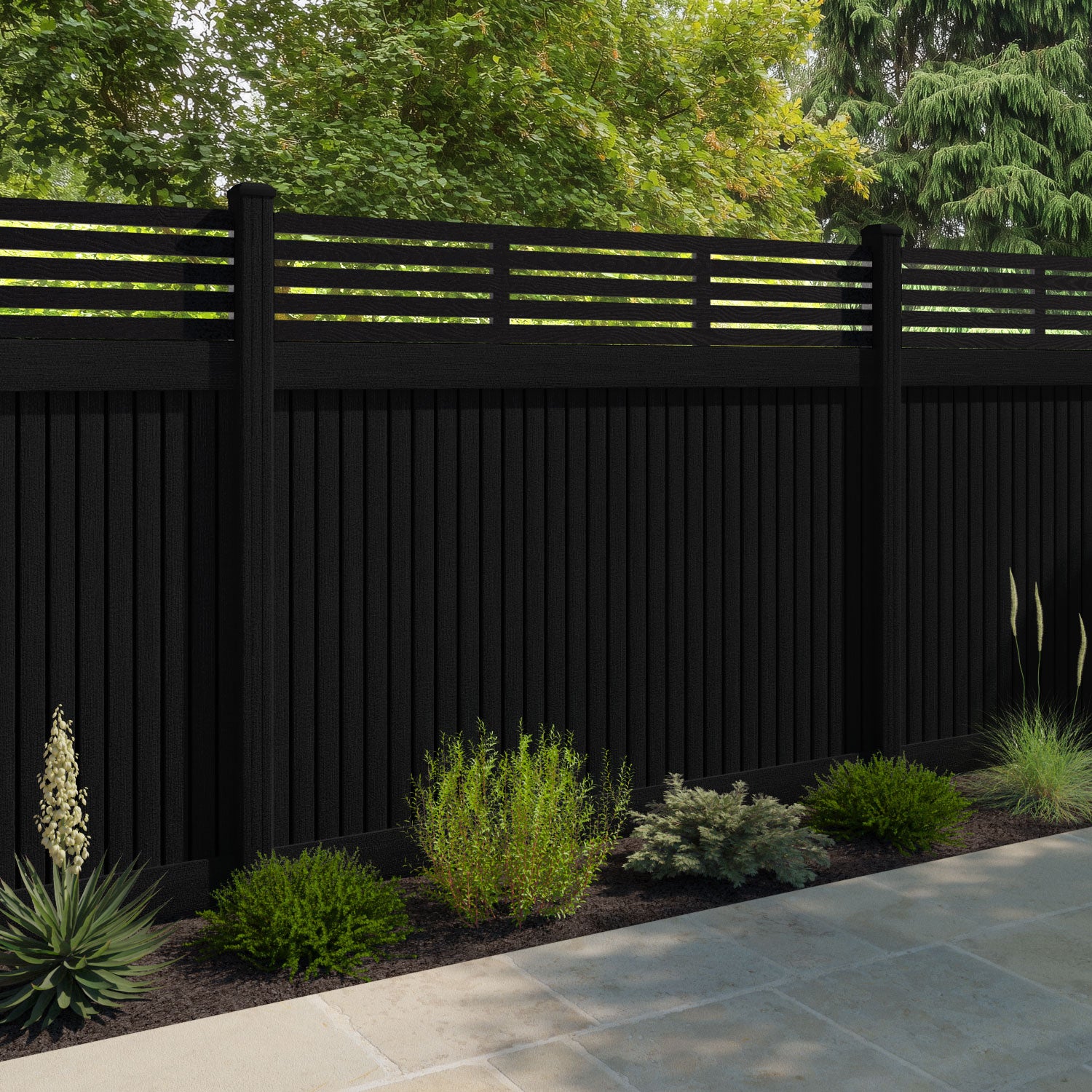 Virtis Aspen Fence Panel - Black - with our composite posts