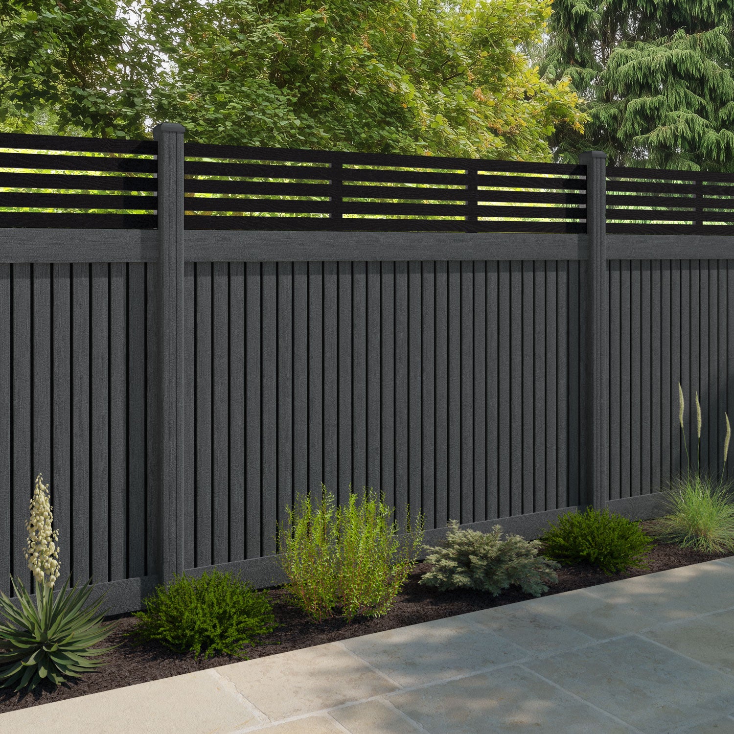 Virtis Aspen Fence Panel - Dark Grey - with our composite posts