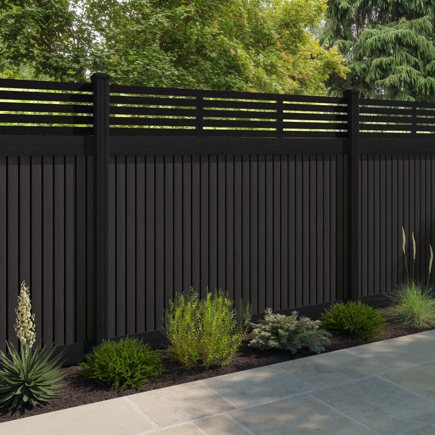 Virtis Aspen Fence Panel - Dark Oak - with our aluminium posts