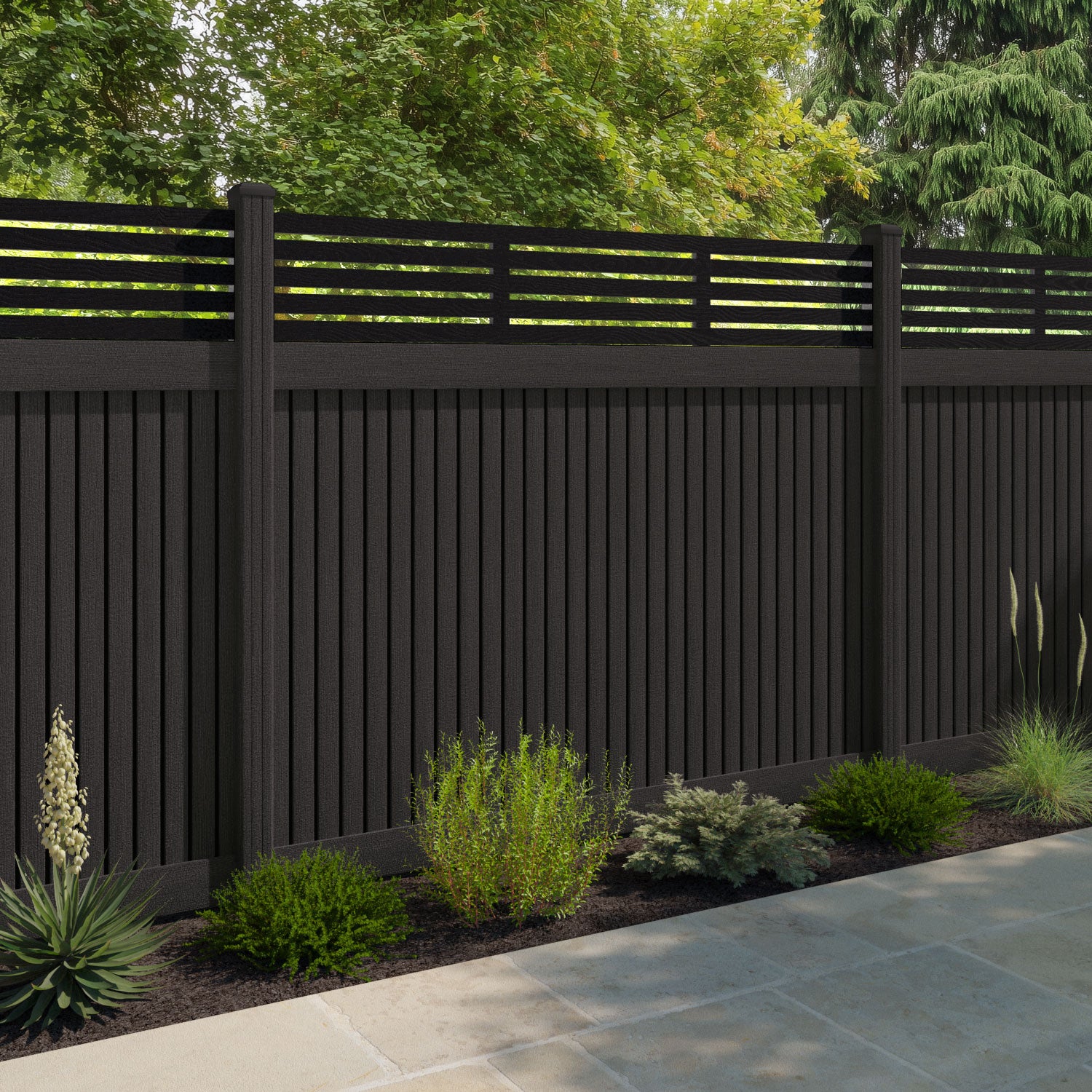 Virtis Aspen Fence Panel - Dark Oak - with our composite posts