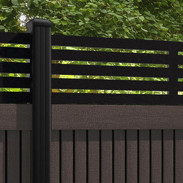 Virtis Aspen Fence Panel - Mid Brown - with our aluminium posts