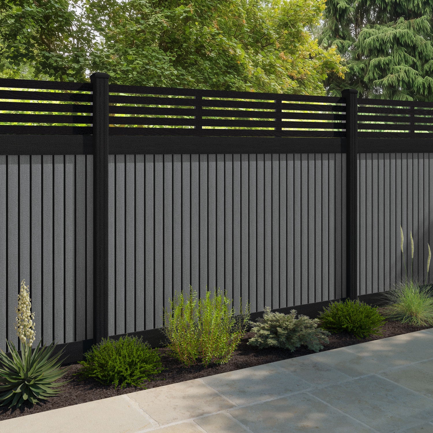 Virtis Aspen Fence Panel - Mid Grey - with our composite posts