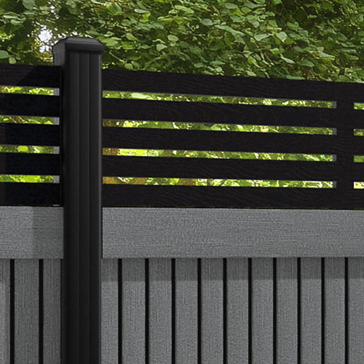 Virtis Aspen Fence Panel - Mid Grey - with our aluminium posts
