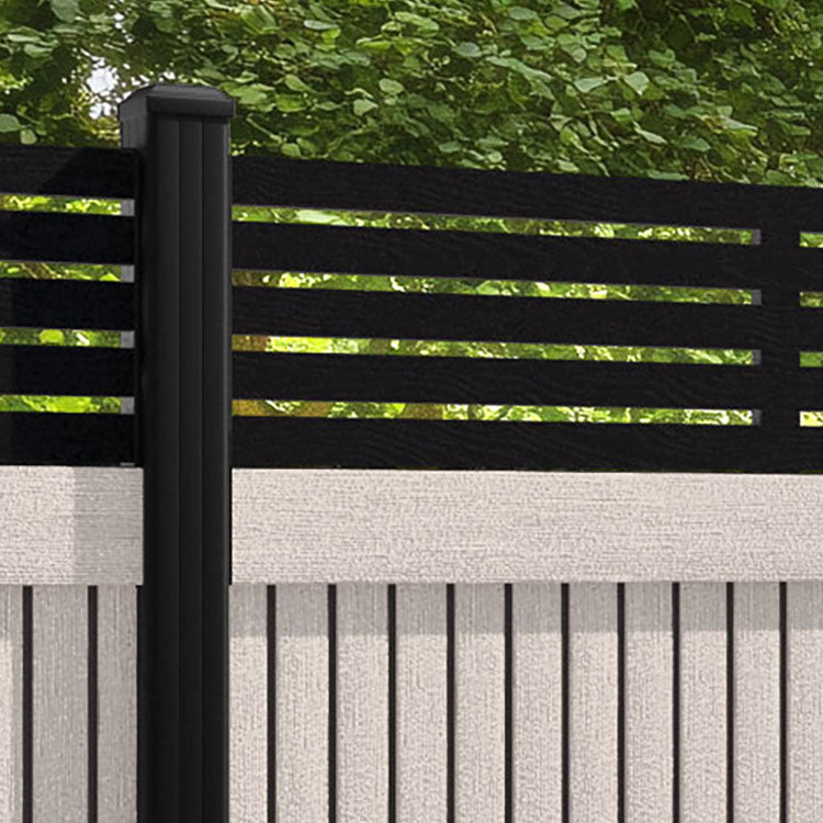 Virtis Aspen Fence Panel - Mid Stone - with our aluminium posts