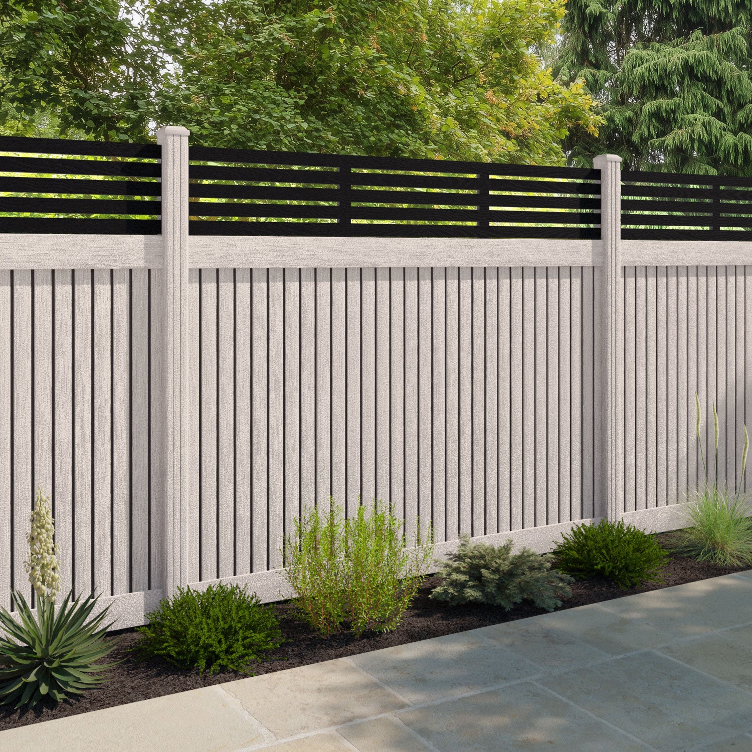 Virtis Aspen Fence Panel - Mid Stone - with our composite posts