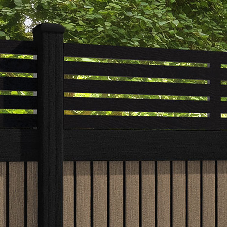 Virtis Aspen Fence Panel - Teak - with our aluminium posts