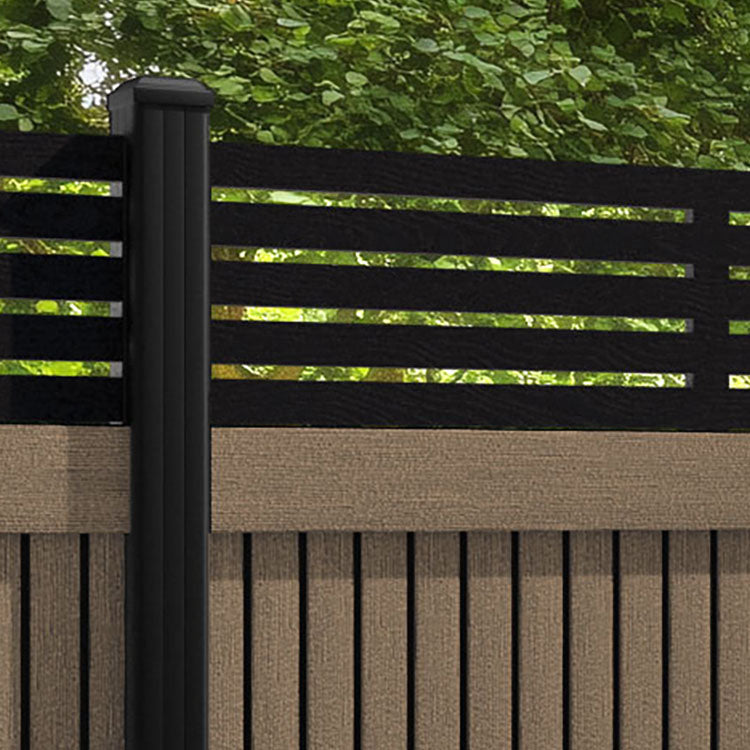 Virtis Aspen Fence Panel - Teak - with our aluminium posts