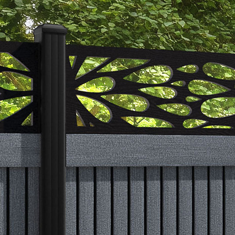 Virtis Blossom Fence Panel - Anthracite - with our aluminium posts