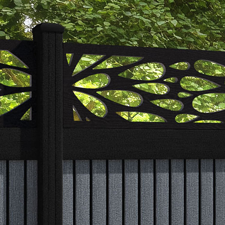 Virtis Blossom Fence Panel - Anthracite - with our aluminium posts