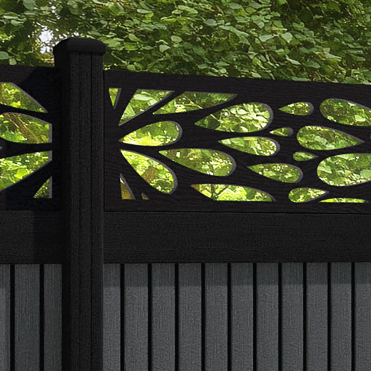 Virtis Blossom Fence Panel - Dark Grey - with our aluminium posts