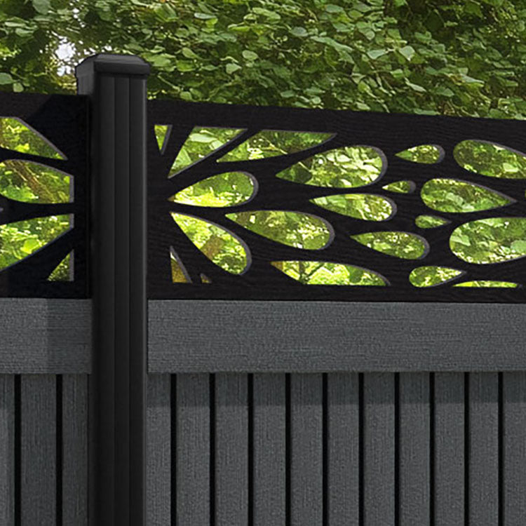Virtis Blossom Fence Panel - Dark Grey - with our aluminium posts